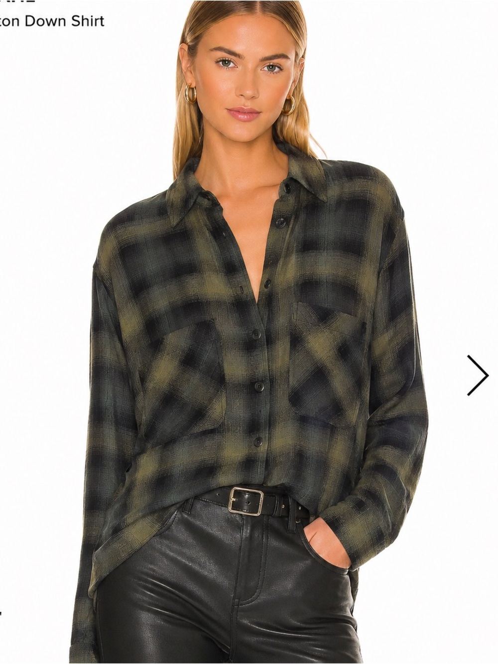 Bella Dahl Plaid Button Front Shirt Medium Olive Black Lightweight Utility